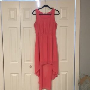 Peach Hi-Lo Dress with cinched waist